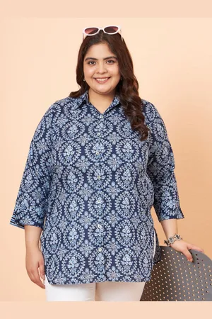 Tissu Women Cotton Ethnic Motifs Printed Shirt Collar Tunic