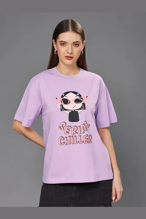Miss Chase Women Typography Printed Drop-Shoulder Sleeves Applique T-shirt
