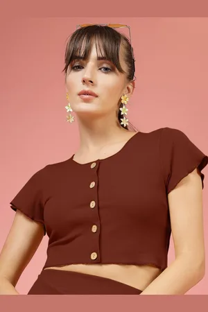 OOMPH Women Short Sleeves Round Neck Crop Top