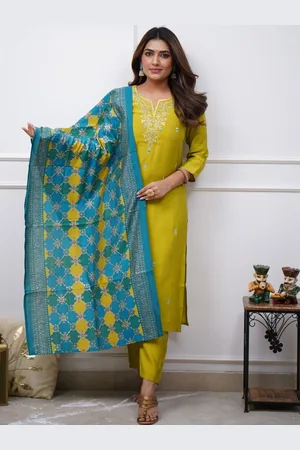 Lilots Floral Embroidered Notch Neck Zari Straight Kurta With Trouser And Dupatta