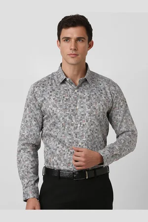 V Dot Men Spread Collar Abstract Printed Cotton Slim Fit Formal Shirt