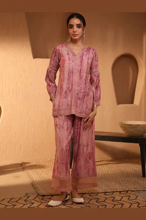 Bani Women Printed V-Neck Puff Sleeves Button Detail Tunic & Palazzo Co-Ords
