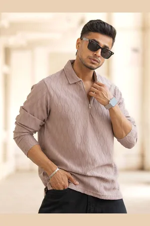 Powerlook Men Self Design Polo Collar T-shirt
