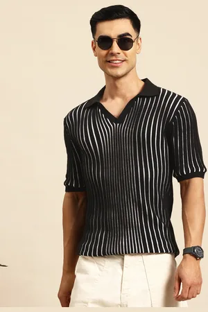 Mast & Harbour Self-Striped Polo Collar T-shirt