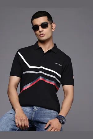 DUCATI Striped Polo Collar Pure Cotton T-shirt