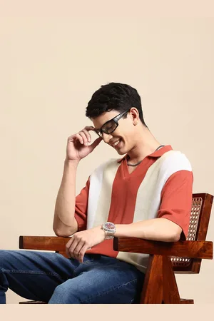 Mast & Harbour Striped Polo Collar Drop-Shoulder Sleeves Relaxed T-shirt