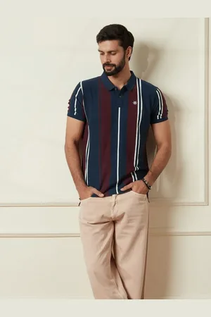 WROGN Men Striped Polo Collar Cotton Slim Fit T-shirt