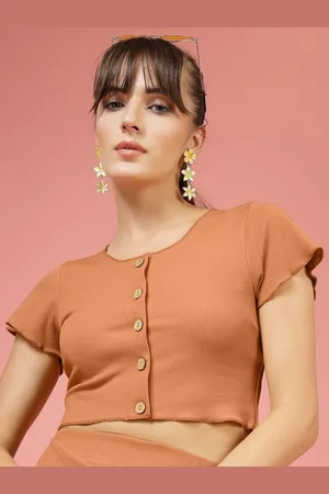 OOMPH Women Round Neck Short Sleeves Crop Top