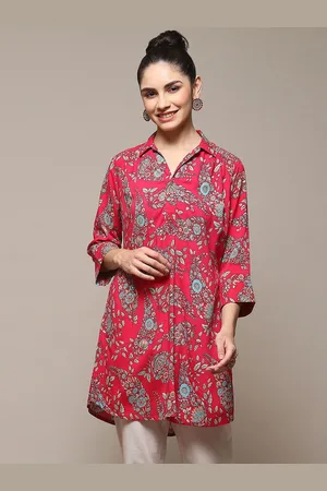 Biba Floral Printed Shirt Collar Flared Sleeves Kurtis