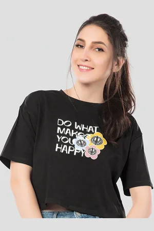 JULIET Women Typography Printed Round Neck Cotton Boxy T-shirt