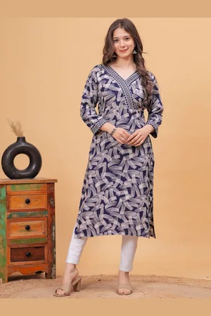 DRESSAR Abstract Printed V-Neck Straight Kurta