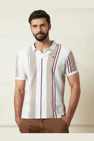WROGN Men Striped Polo Collar Cotton Slim Fit T-shirt