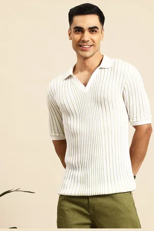 Mast & Harbour Self-Striped Polo Collar T-shirt