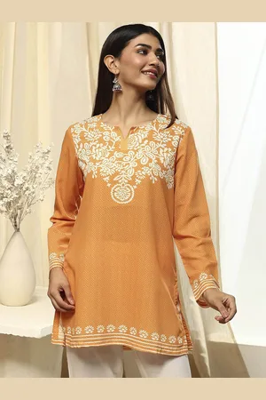 Biba Floral Embroidered Notch-Neck Straight Kurta