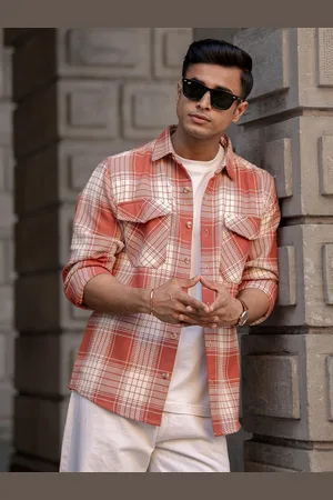Powerlook Men Spread Collar Tartan Checked Relaxed Fit Cotton Casual Shacket