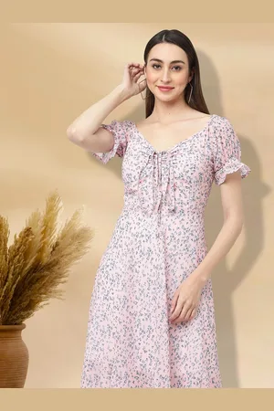 MISS AYSE Women Floral Printed Cotton Fit & Flare Knee Length Dress