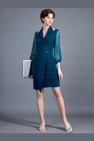 Miss Chase Women Shawl Collar Bishop Sleeves Double Breasted Knee Length Formal Dress