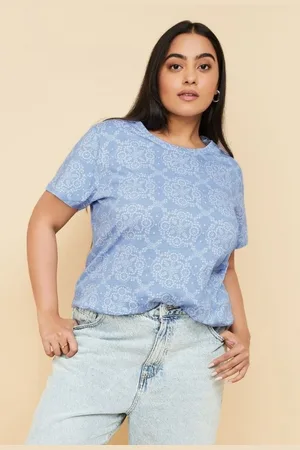 Max Collection Women Plus Size Abstract Printed Round Neck Cotton T-shirt