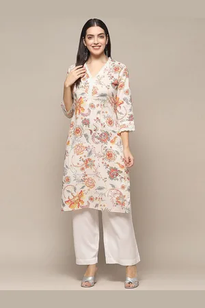 Biba Floral Printed V-Neck Pure Cotton Straight Kurtas