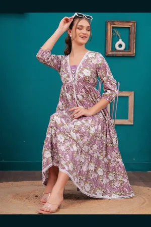 Kalini Women Floral Tie-Up Neck Crepe Fit & Flare Midi Dress