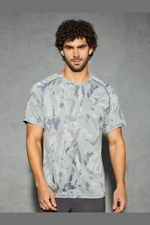 TECHNOSPORT Men Abstract Printed Antimicrobial Slim Fit Round Neck Sport T-shirt
