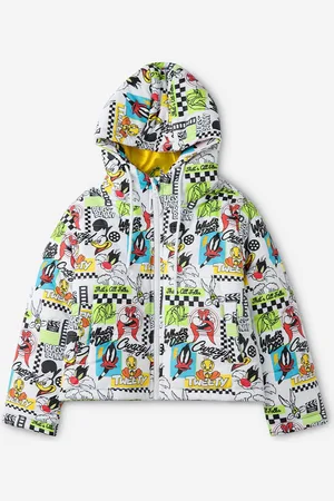 The Souled Store Girls Hooded Graphic Printed Casual Lightweight Puffer Jacket