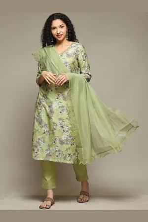Biba Floral Printed Sequinned Straight Kurta with Trousers & Dupatta