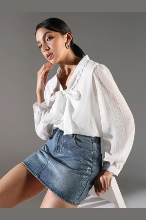 SHOWOFF Women Tie-Up Neck Cotton Top