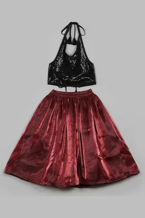 SAKA DESIGNS Girls Embellished Sequinned Ready to Wear Lehenga Choli