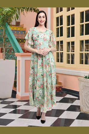 MISS AYSE Women Floral Print Short Sleeves Square Neck Flared Maxi Dress