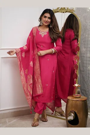 Lilots Floral Embroidered Sequinned Straight Kurta With Trouser And Dupatta