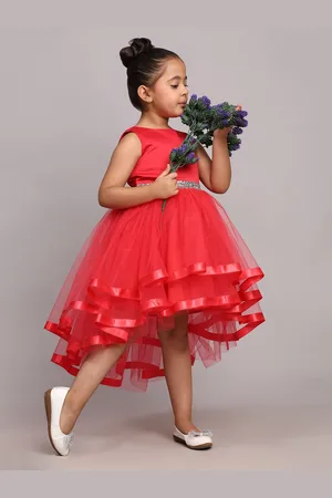 Toy Balloon Kids Girls Net Round Neck High-Low Hemline Fit & Flare Dress