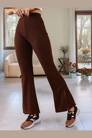 DressBerry Women Flared Side Slits High-Rise Wide Leg Trouser