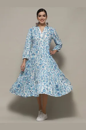 Biba Cotton Floral Printed Fit and Flare Midi Dress