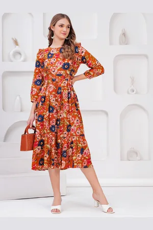 Kalini Women Bishop Sleeves Fit & Flare Midi Dress