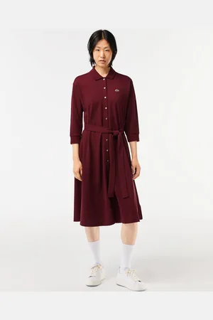 Lacoste Belt Detailed Shirt Collar Pure Cotton Shirt Style Dress
