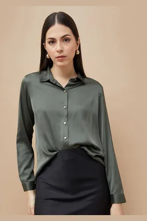 Lifestyle Women Spread Collar Solid Casual Shirt