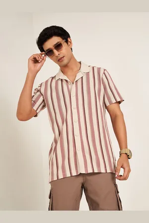 Pantaloons Men Slim Fit Cuban Collar Vertical Striped Cotton Casual Shirt