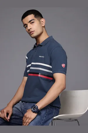 DUCATI Striped Polo Collar Pure Cotton T-shirt
