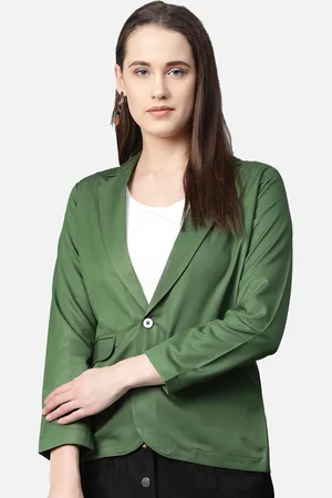 Jompers Women Green Solid Single-Breasted Casual Blazer
