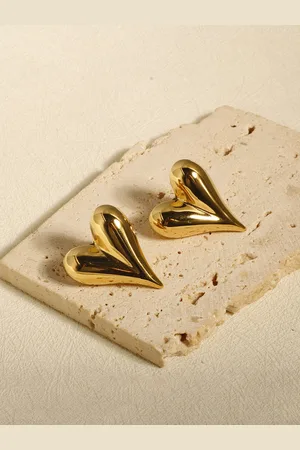 Designs & You Stainless Steel Gold-Plated Heart Shaped Studs