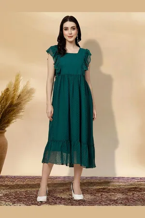 MISS AYSE Women Square Neck Fit & Flare Dress
