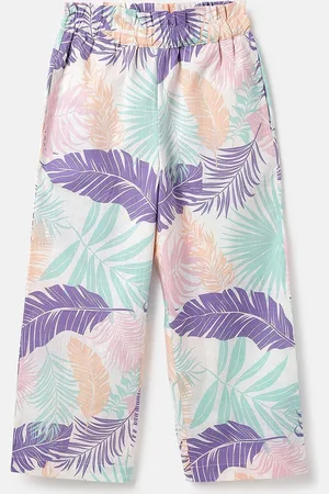 Benetton Girls Tropical Printed Regular Fit Mid-Rise Trousers