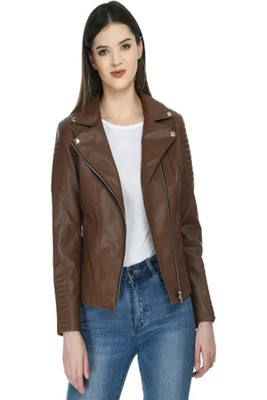 TBOJ Women Leather Lightweight Crop Outdoor Leather Jacket
