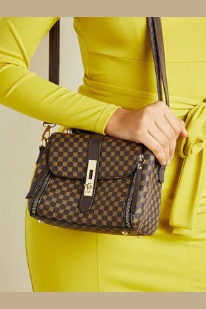 Styli Women Black Twist Lock Graphic Satchel Bag