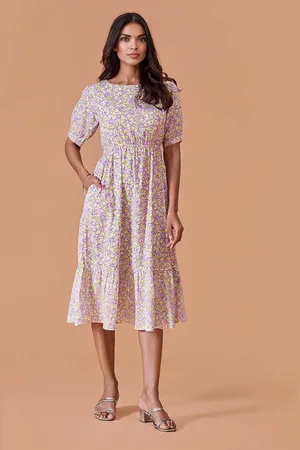 DressBerry Women Printed Cotton Fit & Flare Midi Dress