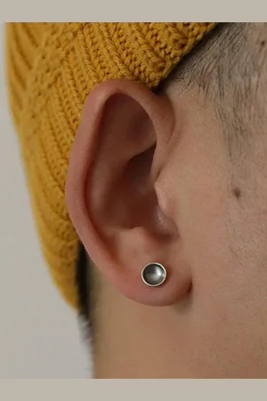 GoldNera Men 925 Sterling Silver Circular Shaped Minimal Studs