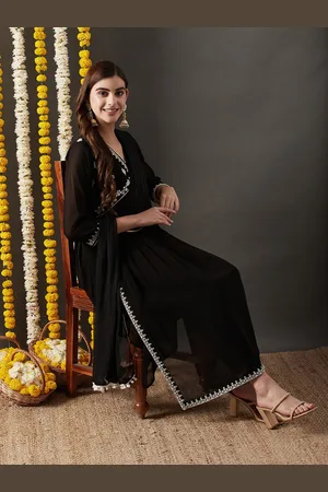RAJGRANTH Ethnic Motifs Embroidered V-Neck Empire Anarkali Kurta With Trouser & Dupatta