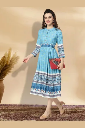 MISS AYSE Women Mandarin Collar Fit & Flare Dress