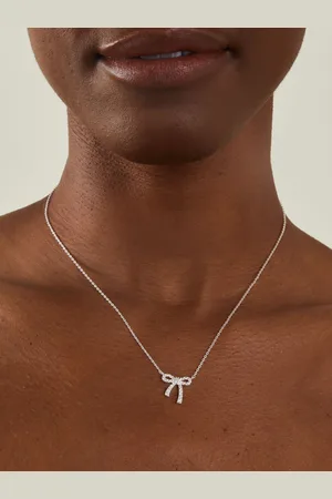 Accessorize Sterling Silver-Plated Cubic Zirconia Bow Pendant Minimal Chain